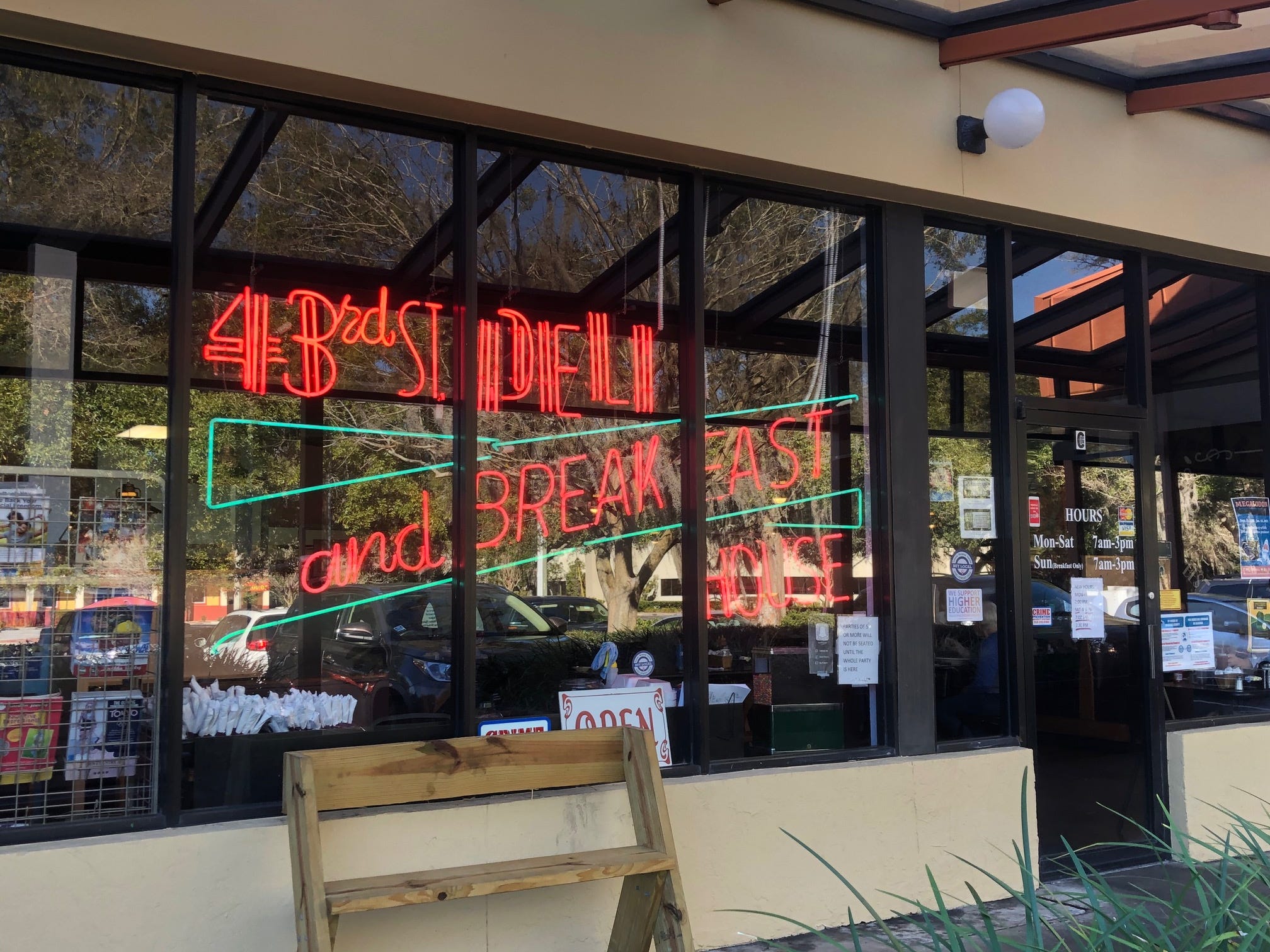 Exterior view of front window at 43rd st deli and breakfast house in Gainesville Florida