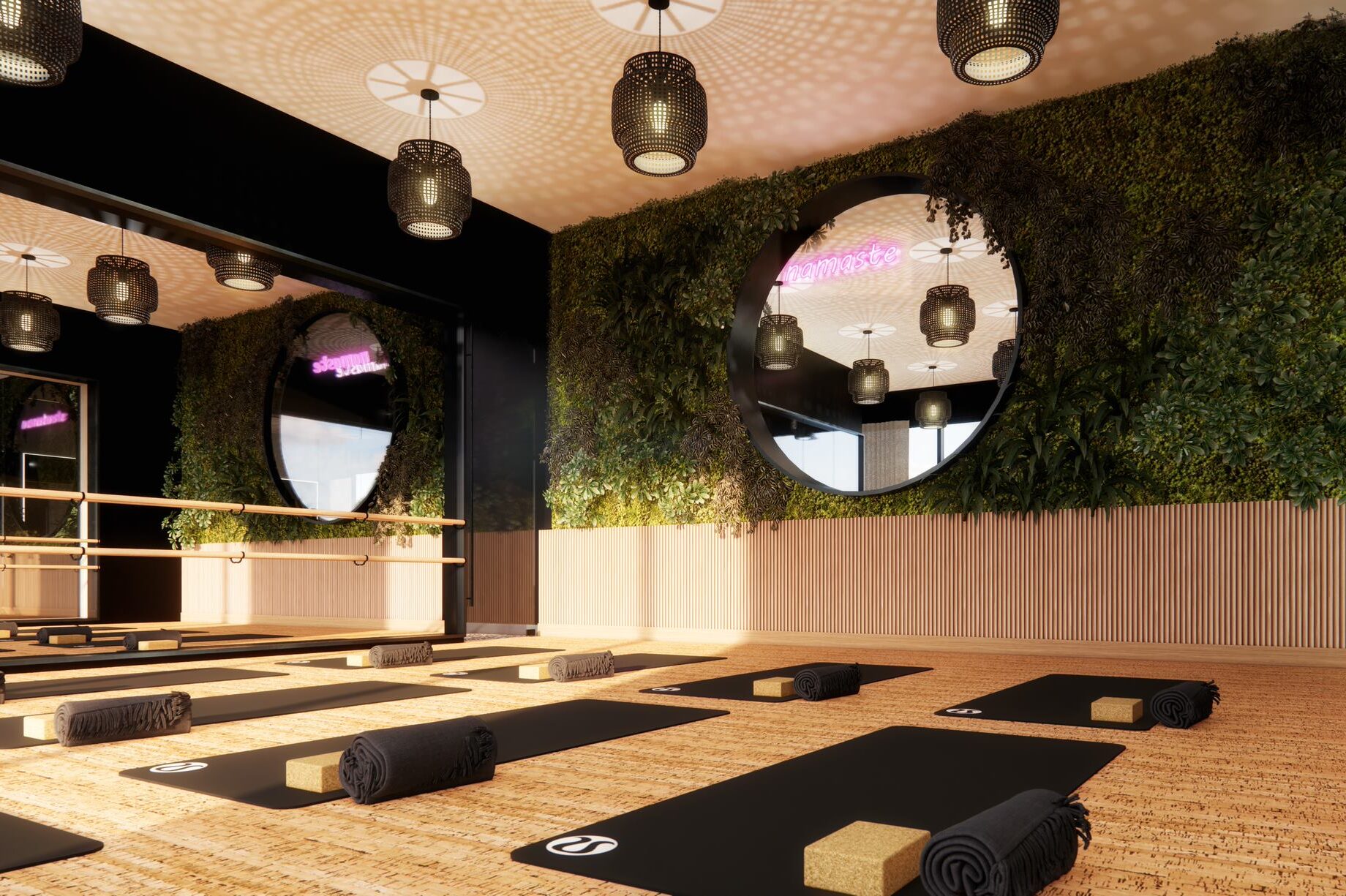 rendering of yoga room at Waterloo Tower, student housing apartment in West Campus near UT Austin.