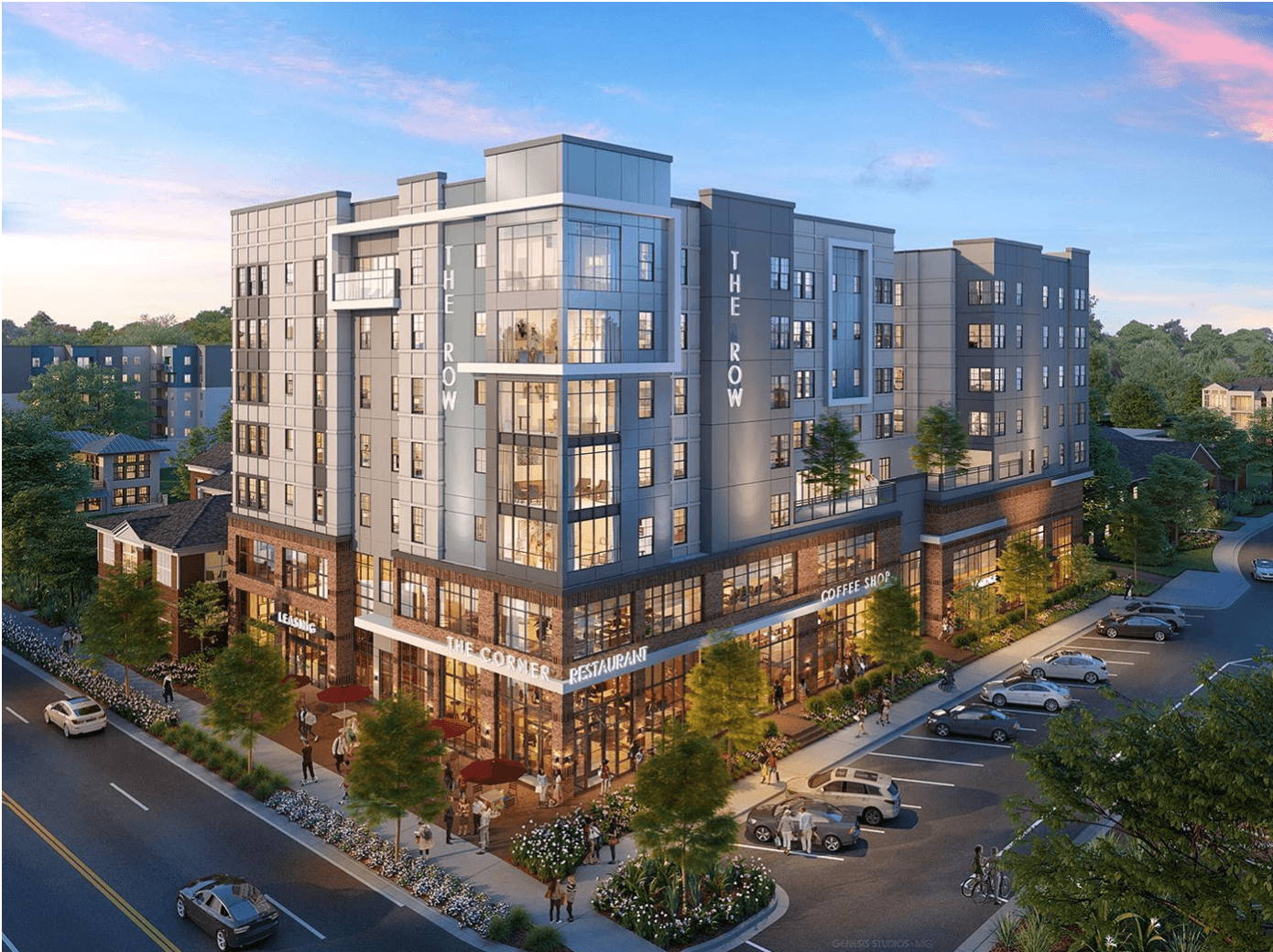 Rendering of exterior of the row gainesville near UF sorority row