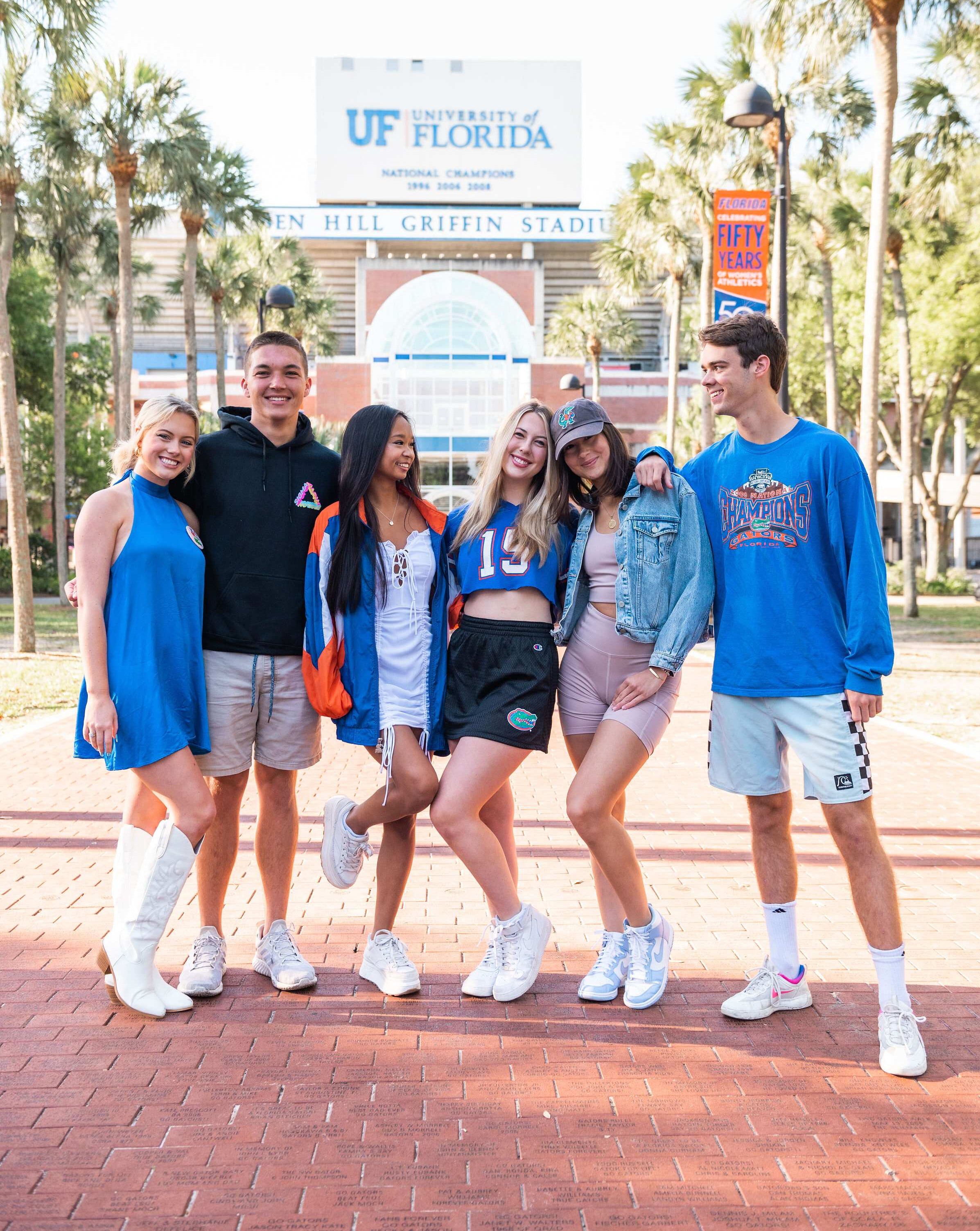 group shot in front of the UF stadium