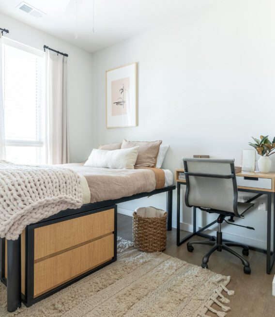 bedroom in sweetwater's model unit